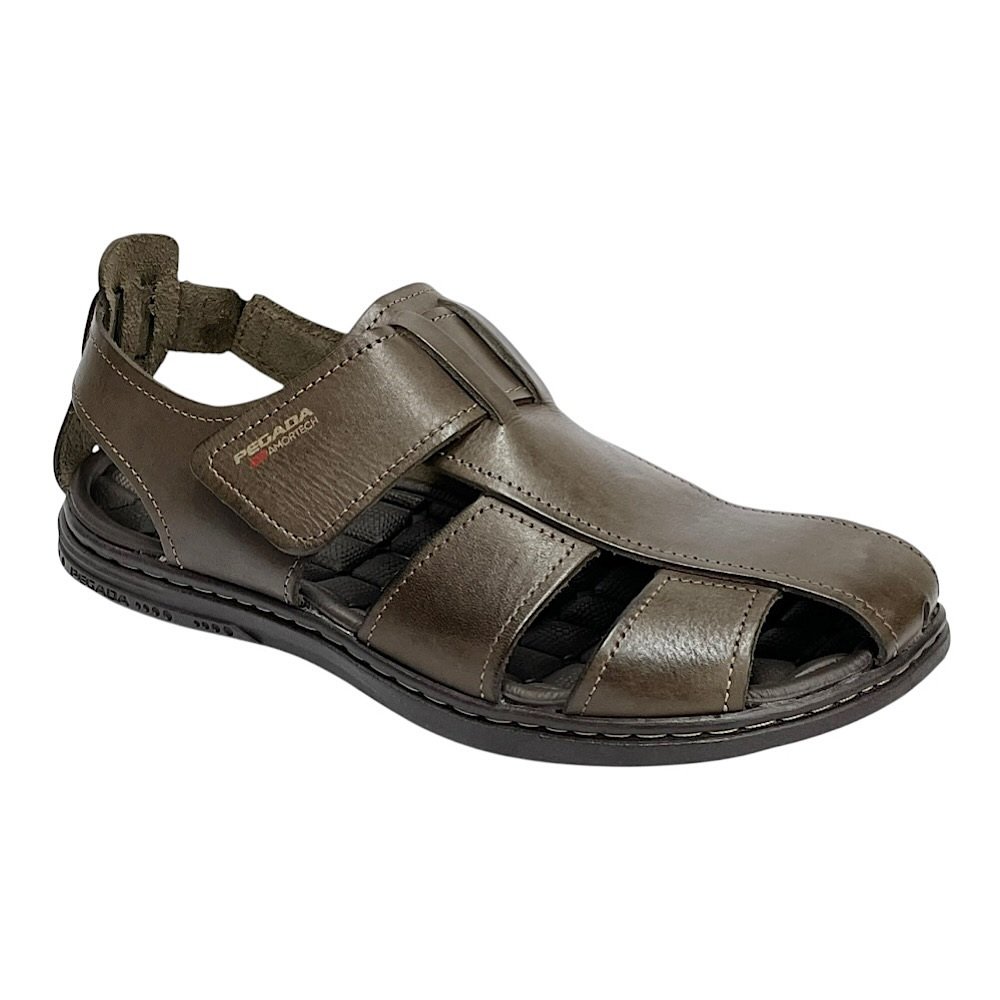 Sandália Pegada Masculina Couro Fechada 131287 Marrom Cravo Cravo