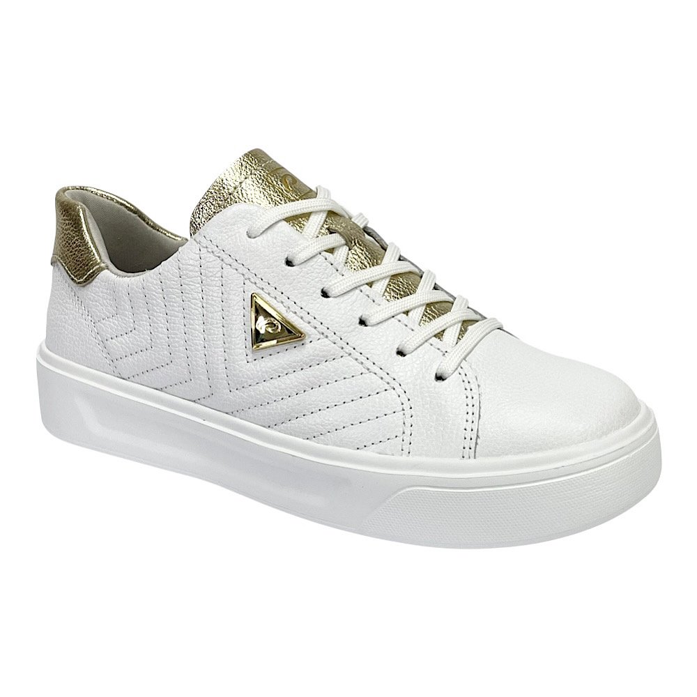 Tênis Pegada Feminino Couro Plataforma 211220 Branco/Ouro Branco 2