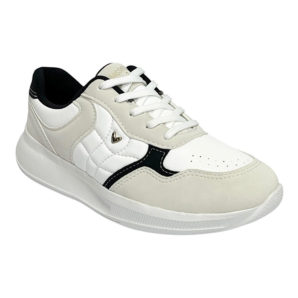 Tênis Mississipi Casual Feminino MF602 Cinza Gelo/Preto Branco/Bege 2