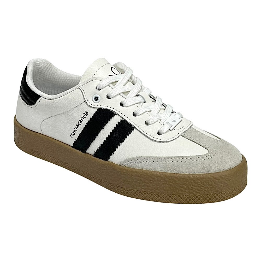 Tênis Cravo e Canela Flatform Thais 1573CC Couro Branco/Preto Branco/Preto 2