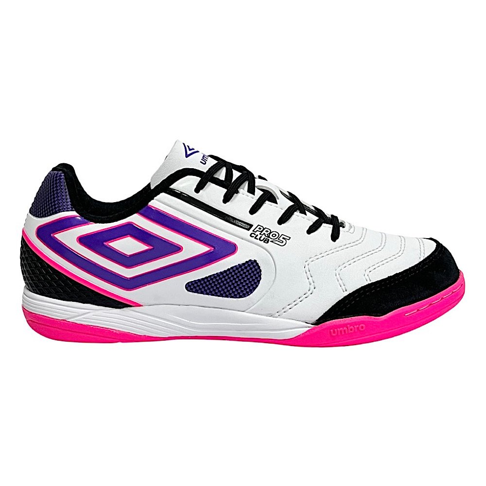 Chuteira Umbro Futsal Pro 5 Bump Club Branco/Preto/Purpura