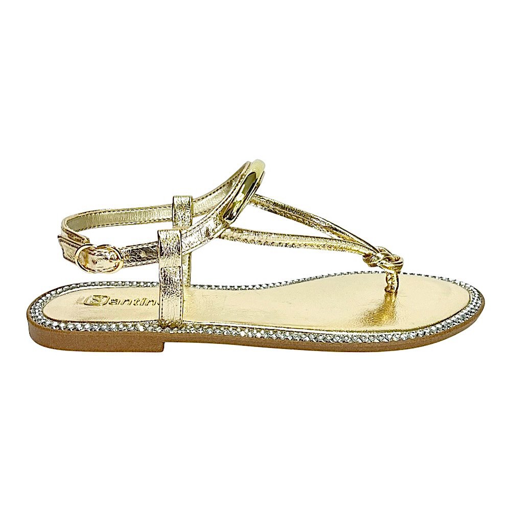 Sandália Santinelli Rasteira Strass 1618-003 Champagne Dourado 2