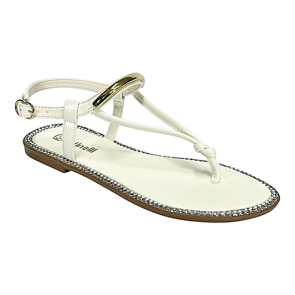 Sandália Santinelli Rasteira Strass 1618-003 Marfim
