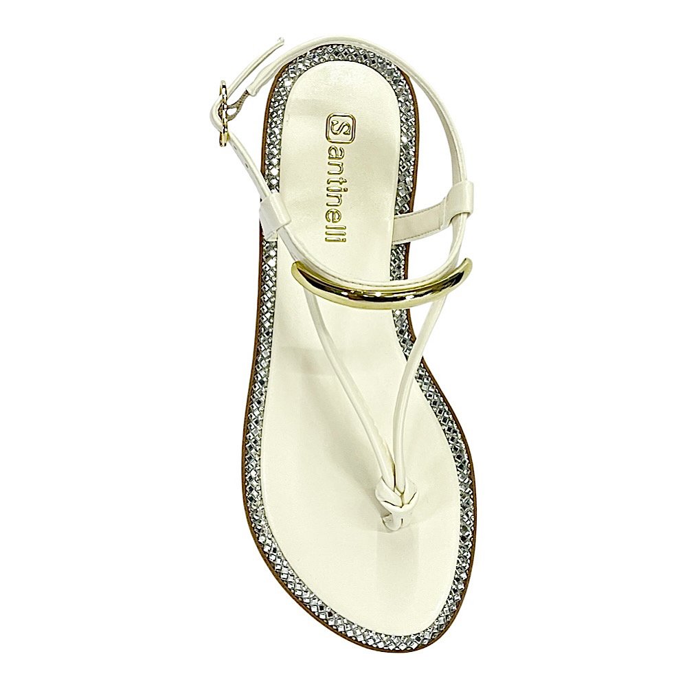 Sandália Santinelli Rasteira Strass 1618-003 Marfim Branco 4