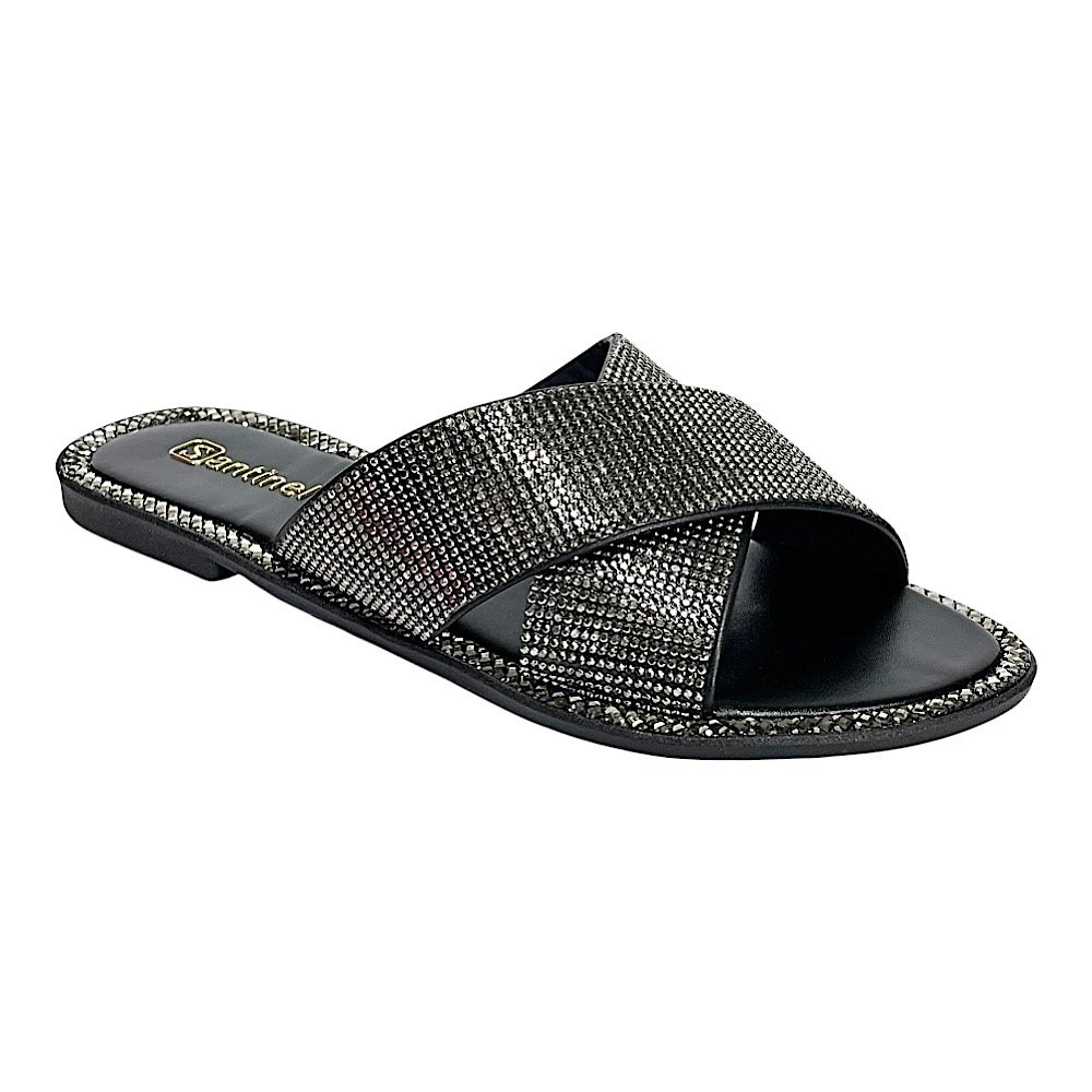 Tamanco Santinelli Flat Strass 1618-006 Preto