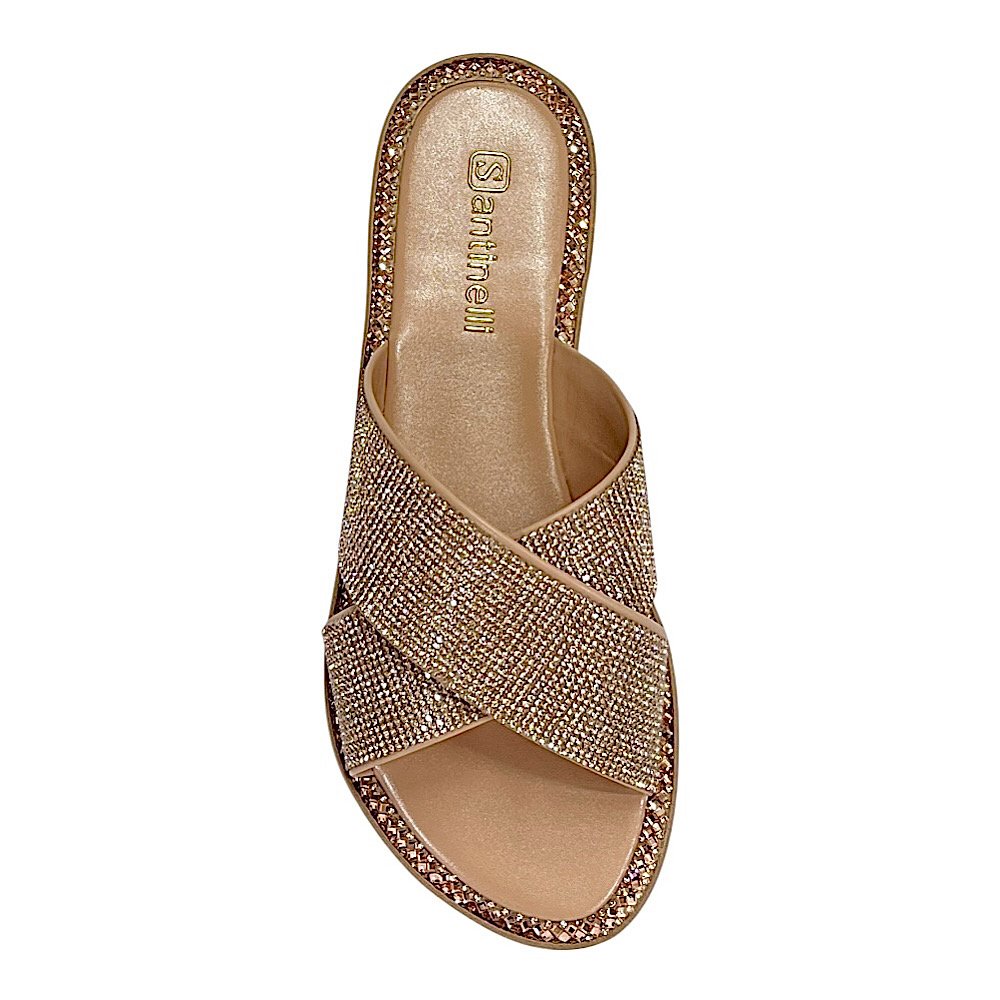 Tamanco Santinelli Flat Strass 1618-006 Antique Dourado 4