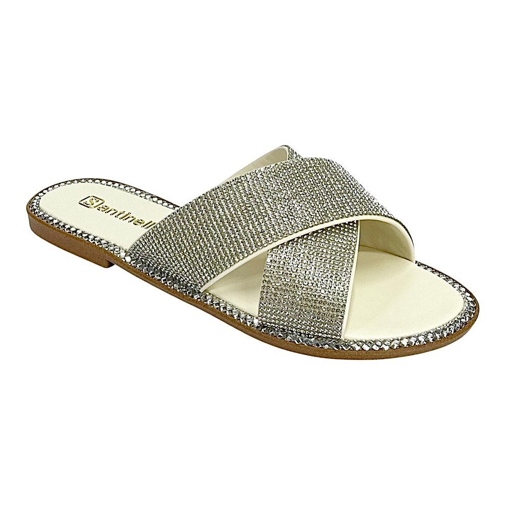 Tamanco Santinelli Flat Strass 1618-006 Marfim