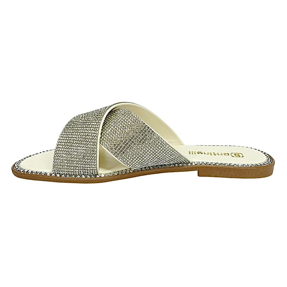 Tamanco Santinelli Flat Strass 1618-006 Marfim Prata 3