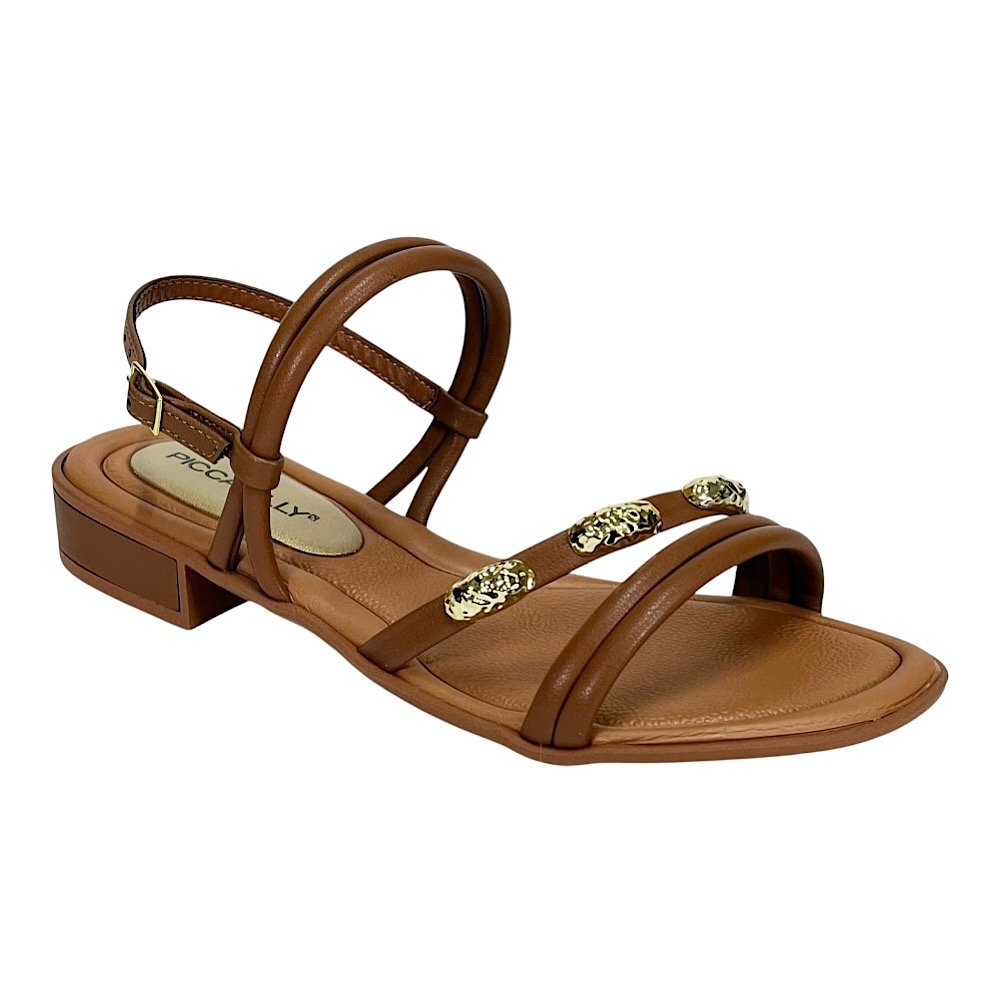 Sandália Piccadilly Taila Salto Baixo 590071 Marrom Ocre