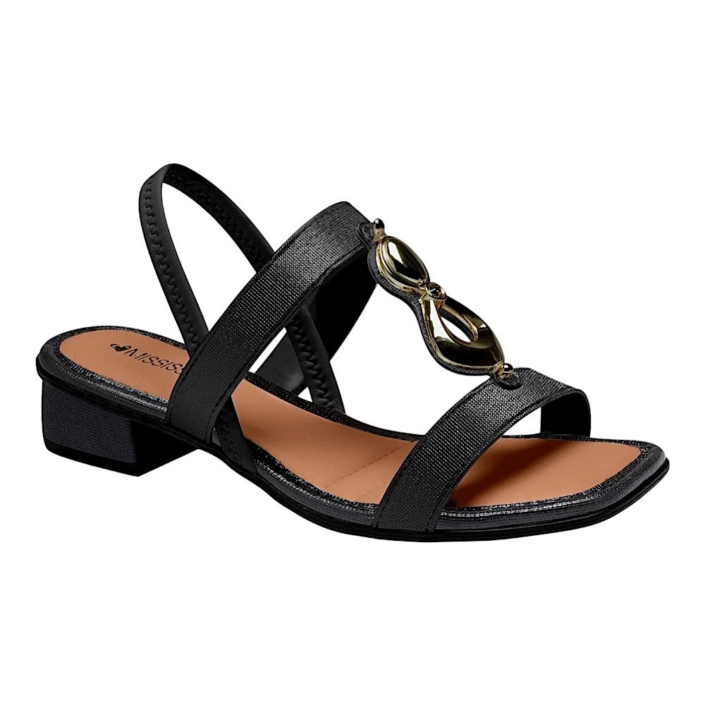 Sandália Mississipi Salto Bloco Baixo MF893 Preto