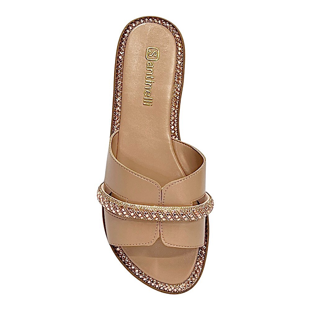 Tamanco Santinelli Flat Slide Strass 1618-007 Antique Bege 4