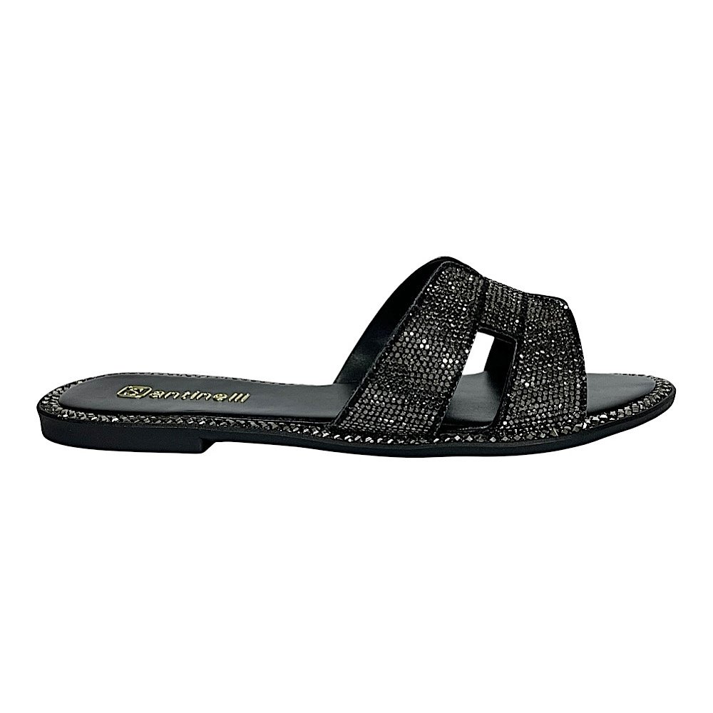 Tamanco Santinelli Flat Slide Strass 1618-019 Preto Preto 2