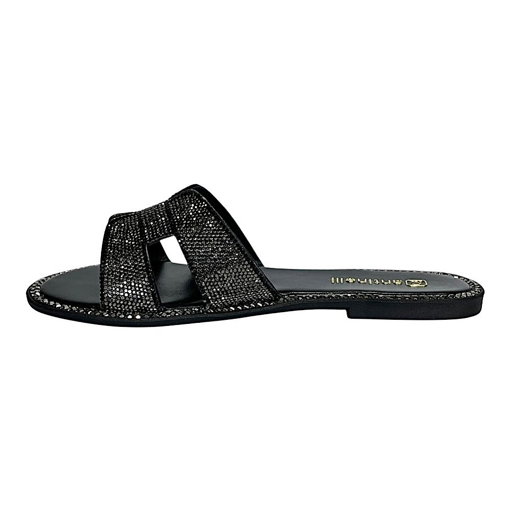 Tamanco Santinelli Flat Slide Strass 1618-019 Preto Preto 3