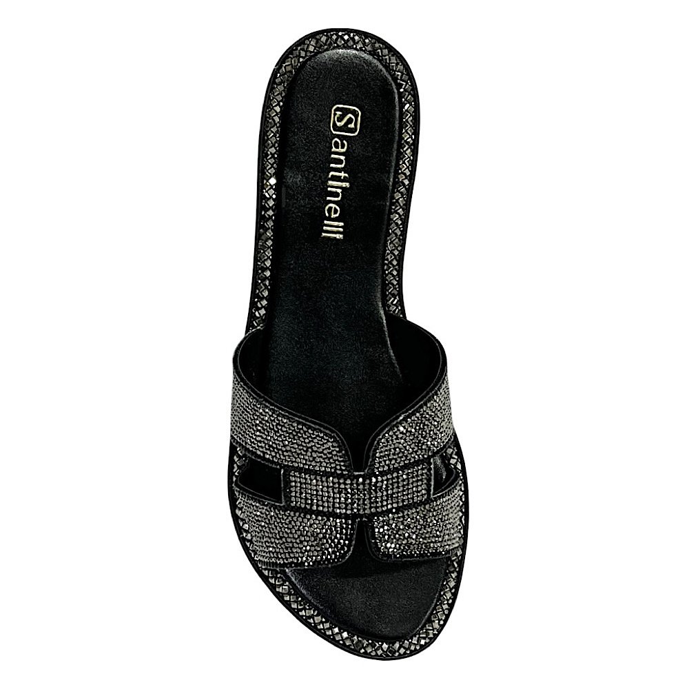 Tamanco Santinelli Flat Slide Strass 1618-019 Preto Preto 4