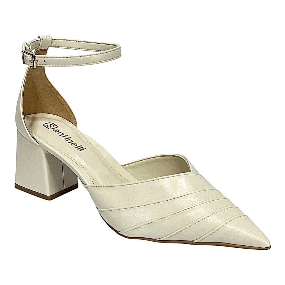 Sapato Santinelli Scarpin Salto Bloco 1636-025 Marfim