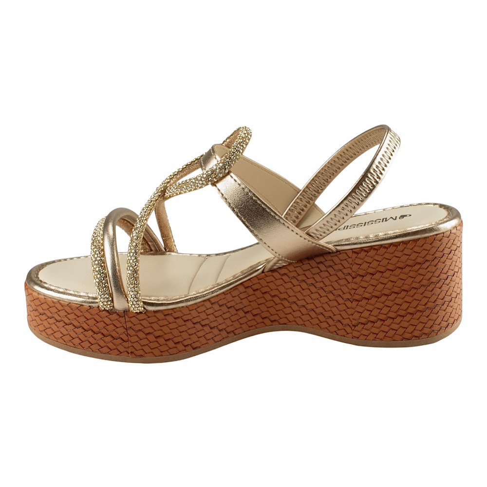 Sandália Mississipi Anabela MF501 Ouro Light Dourado 3
