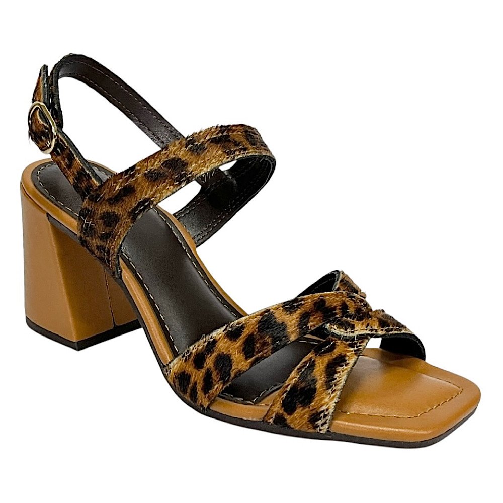 Sandália Dakota Salto Bloco Y9992 Onça Clover Natural