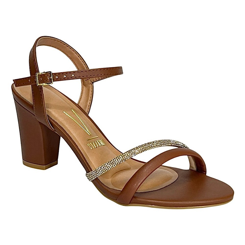 Sandália Vizzano Strass Salto Bloco 6262.1034 Marrom Mocca