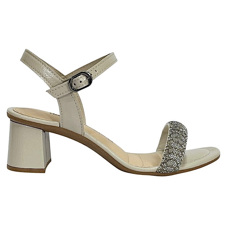 Sandália Dakota Salto Bloco Tira Cristal Y9741 Machiatto Bege 2