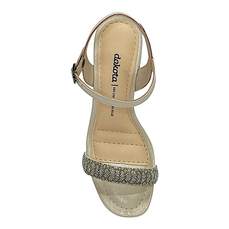 Sandália Dakota Salto Bloco Tira Cristal Y9741 Machiatto Bege 4