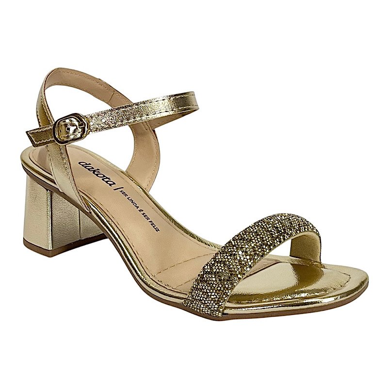 Sandália Dakota Salto Bloco Tira Cristal Y9741 Champagne