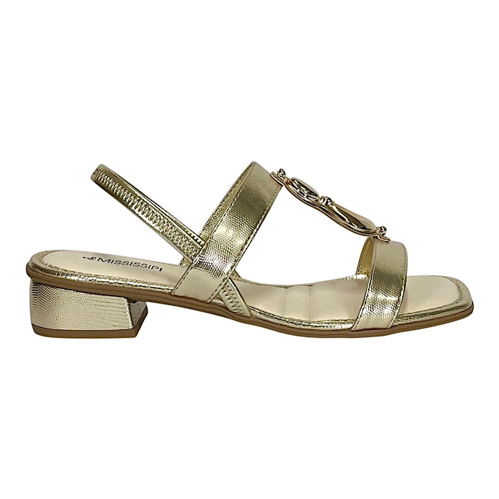 Sandália Mississipi Salto Bloco Baixo MF893 Ouro Light Dourado 2