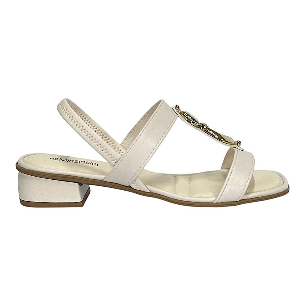 Sandália Mississipi Salto Bloco Baixo MF893 Latte Branco 2