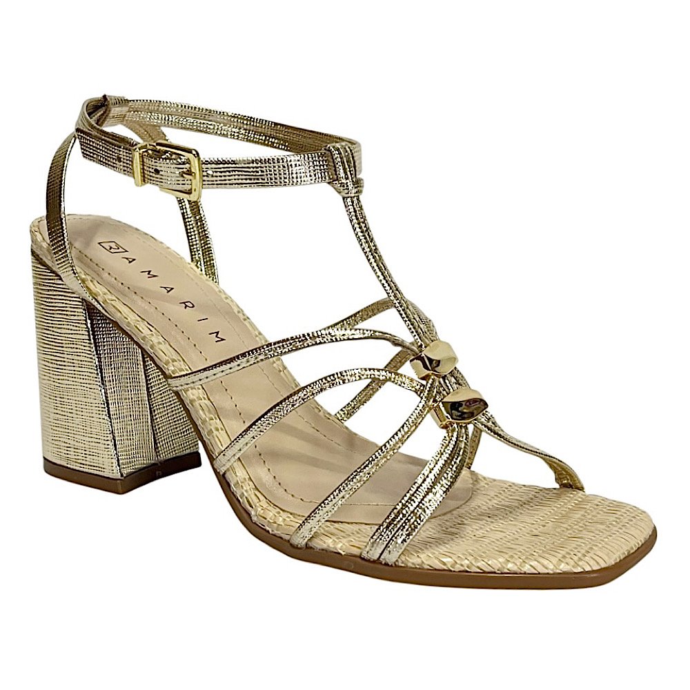Sandália Ramarim Salto Bloco 2541204 Dourada
