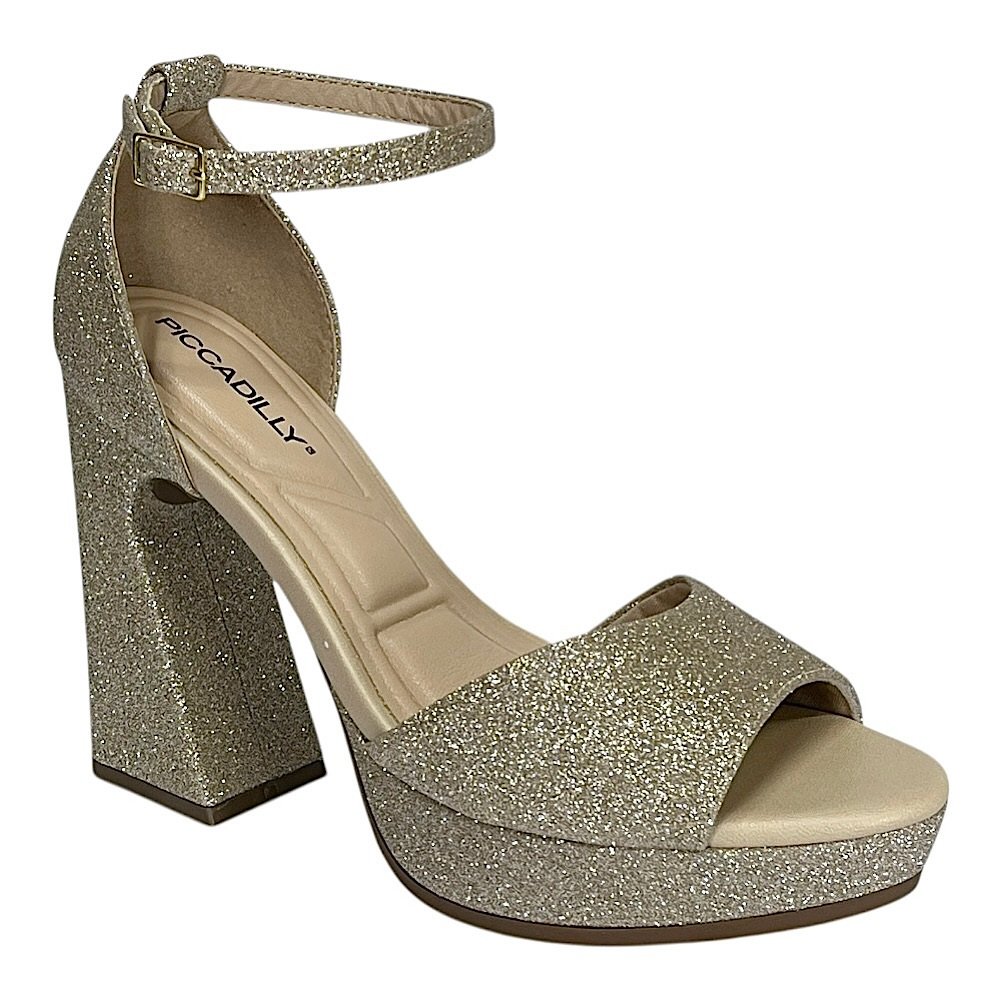 Sandália Piccadilly Salto Alto Glitter 818016 Champagne