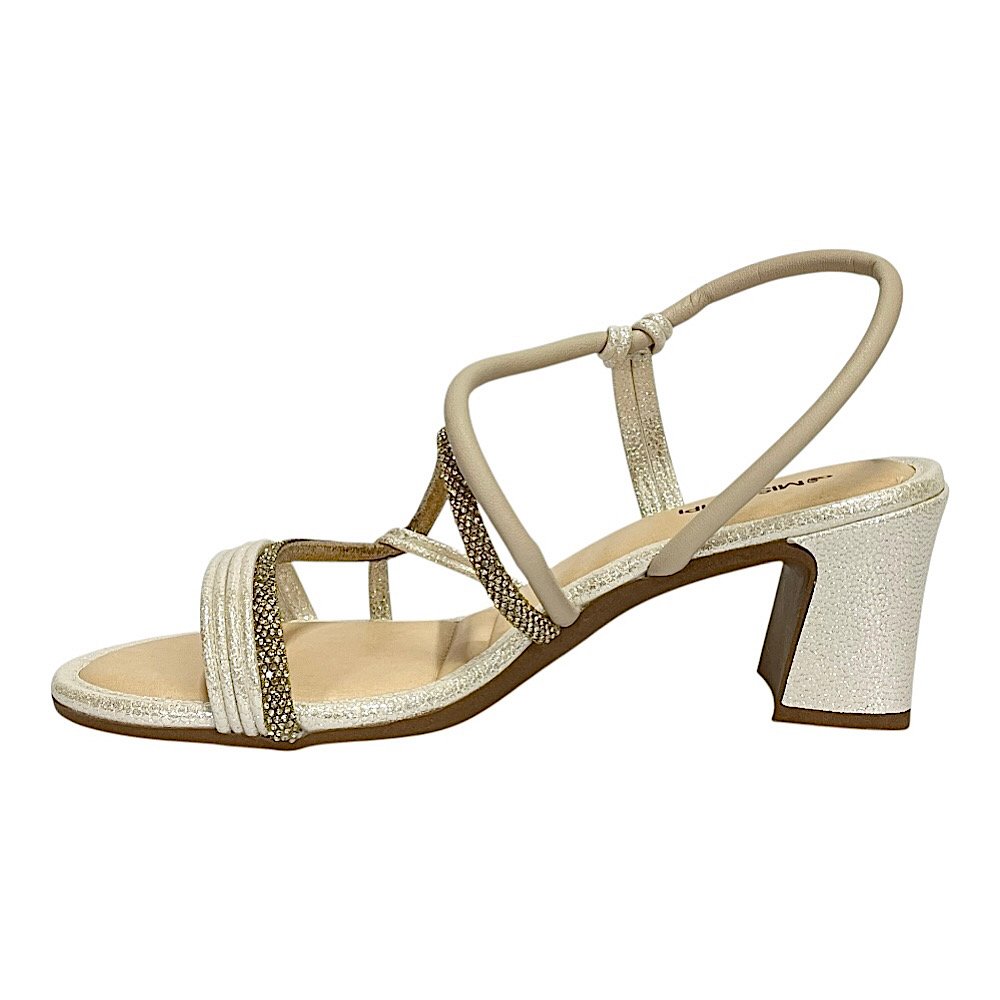 Sandália Mississipi Salto Bloco MC415 Cotton/Ouro Light Cotton 3