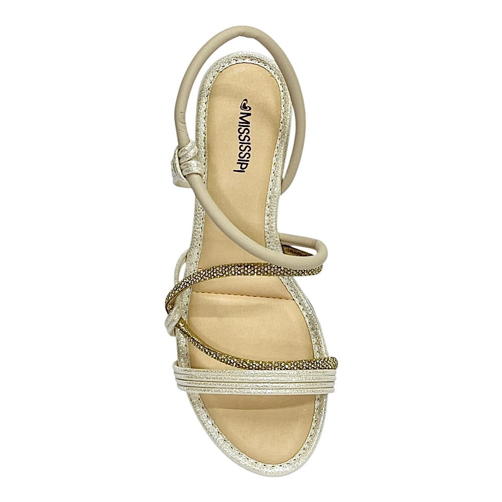 Sandália Mississipi Salto Bloco MC415 Cotton/Ouro Light Cotton 4