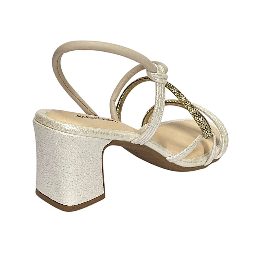Sandália Mississipi Salto Bloco MC415 Cotton/Ouro Light Cotton 5
