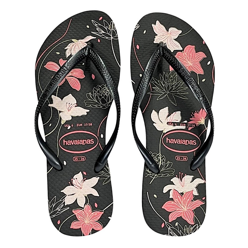 Chinelo Havaianas Slim Organic Floral 4132823 Preto