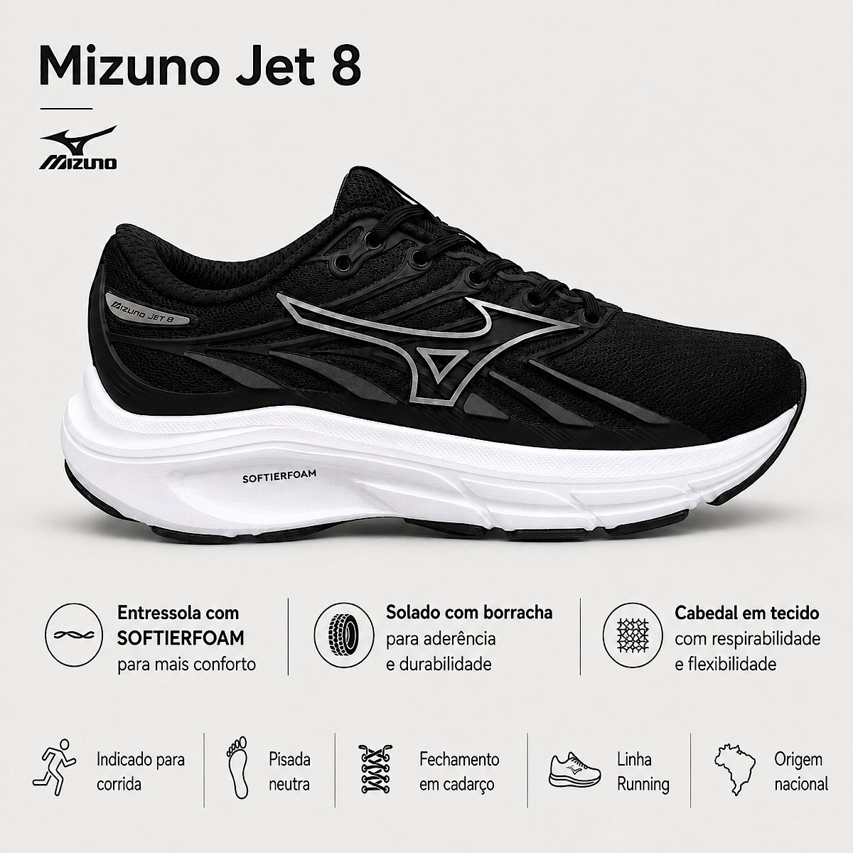 Tênis Mizuno Infantil Jet 8 101175175 Preto Preto 8