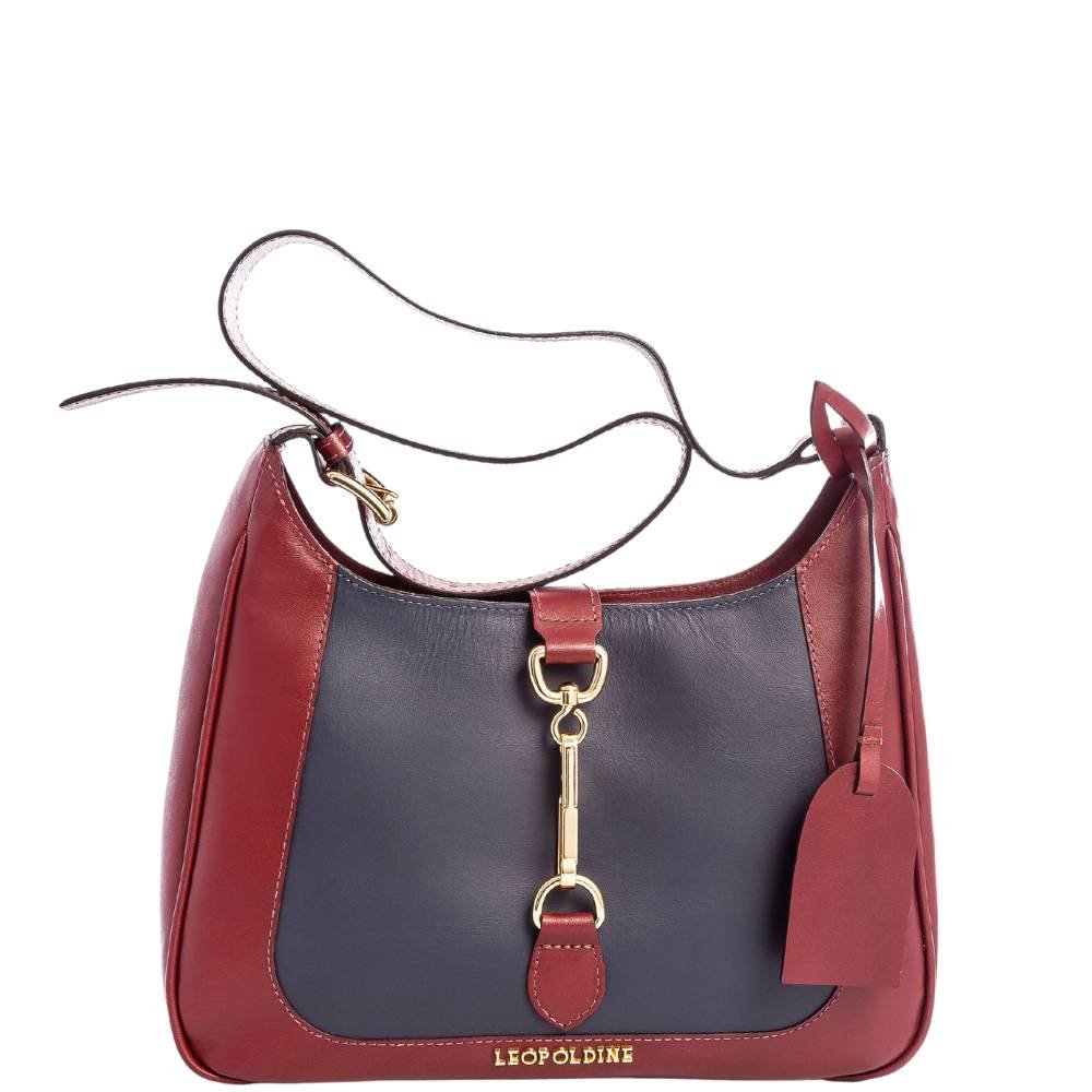 Bolsa Shoulder Leopoldine Vinho com Azul em Couro Legítimo Azul/Marrom 1