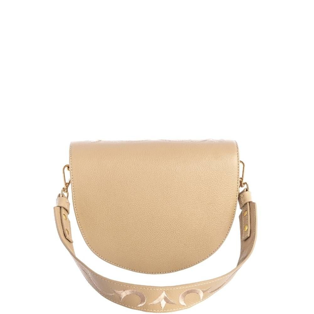 Bolsa Tiracolo Bege em Couro Legítimo Leopoldine com Bordado e Alça Removível Bege 4