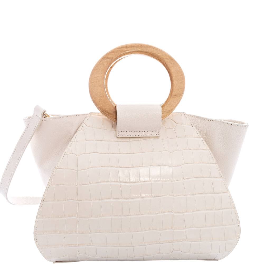 Bolsa de Mão Leopoldine Off White em Couro Legítimo com Alça em Madeira e Tiracolo Removível Branco 3
