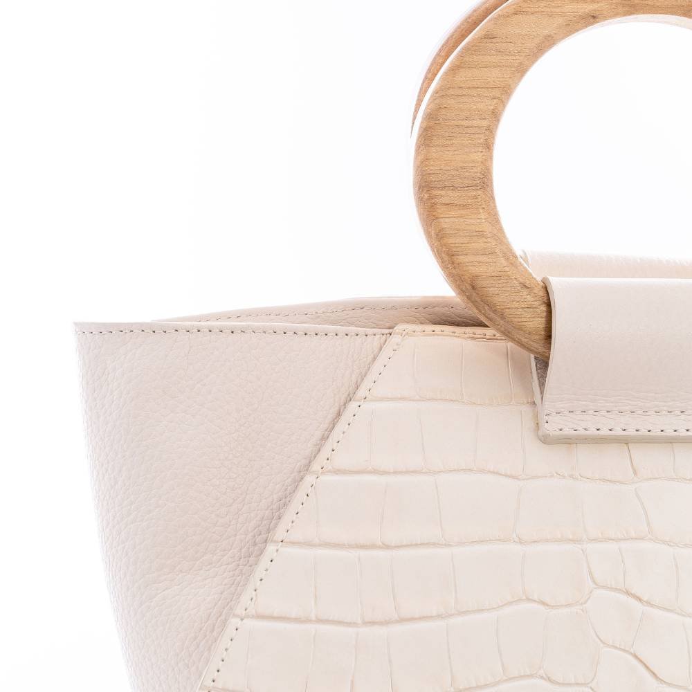 Bolsa de Mão Leopoldine Off White em Couro Legítimo com Alça em Madeira e Tiracolo Removível Branco 4