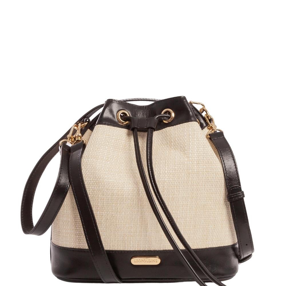 Bolsa Bucket Leopoldine Bege com Viés Preto e Alça Tiracolo Bege 1