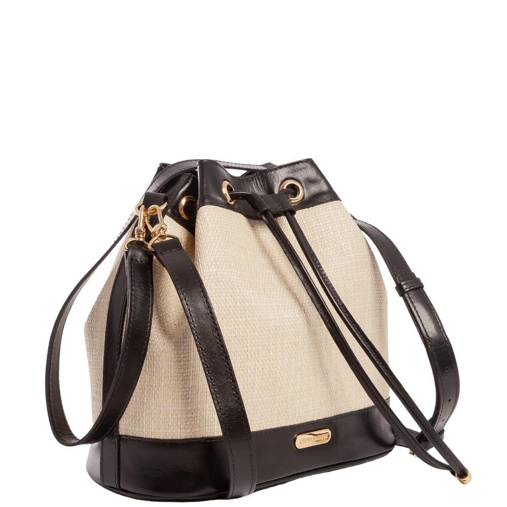 Bolsa Bucket Leopoldine Bege com Viés Preto e Alça Tiracolo Bege 2