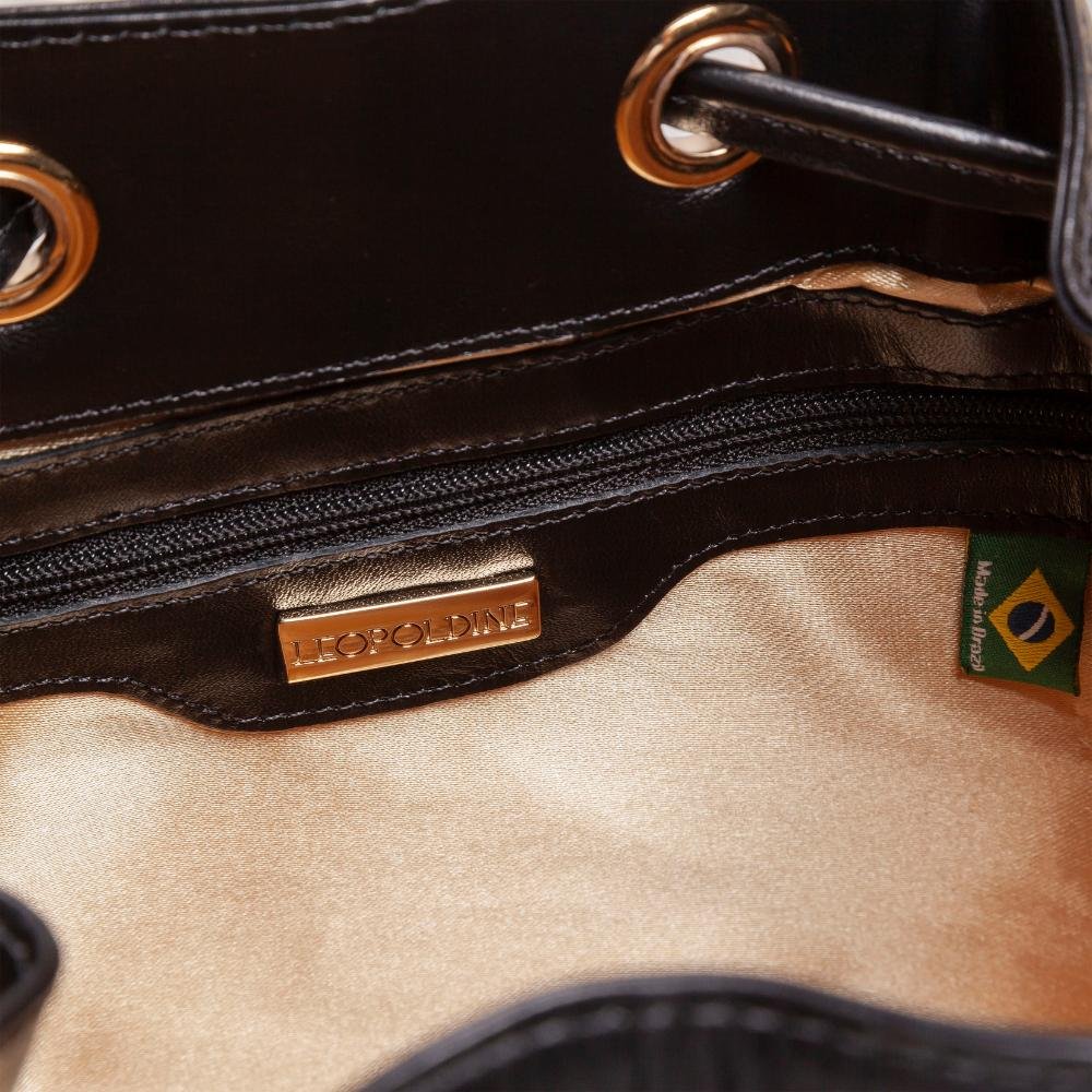 Bolsa Bucket Leopoldine Bege com Viés Preto e Alça Tiracolo Bege 5