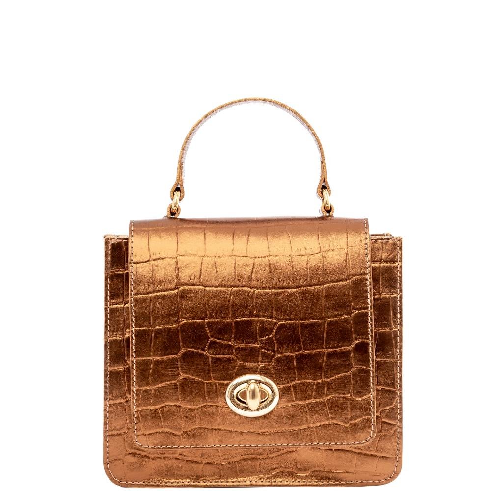 Bolsa de Mão Leopoldine Bronze em Couro Legítimo com Alça Tiracolo Removível Marrom 1