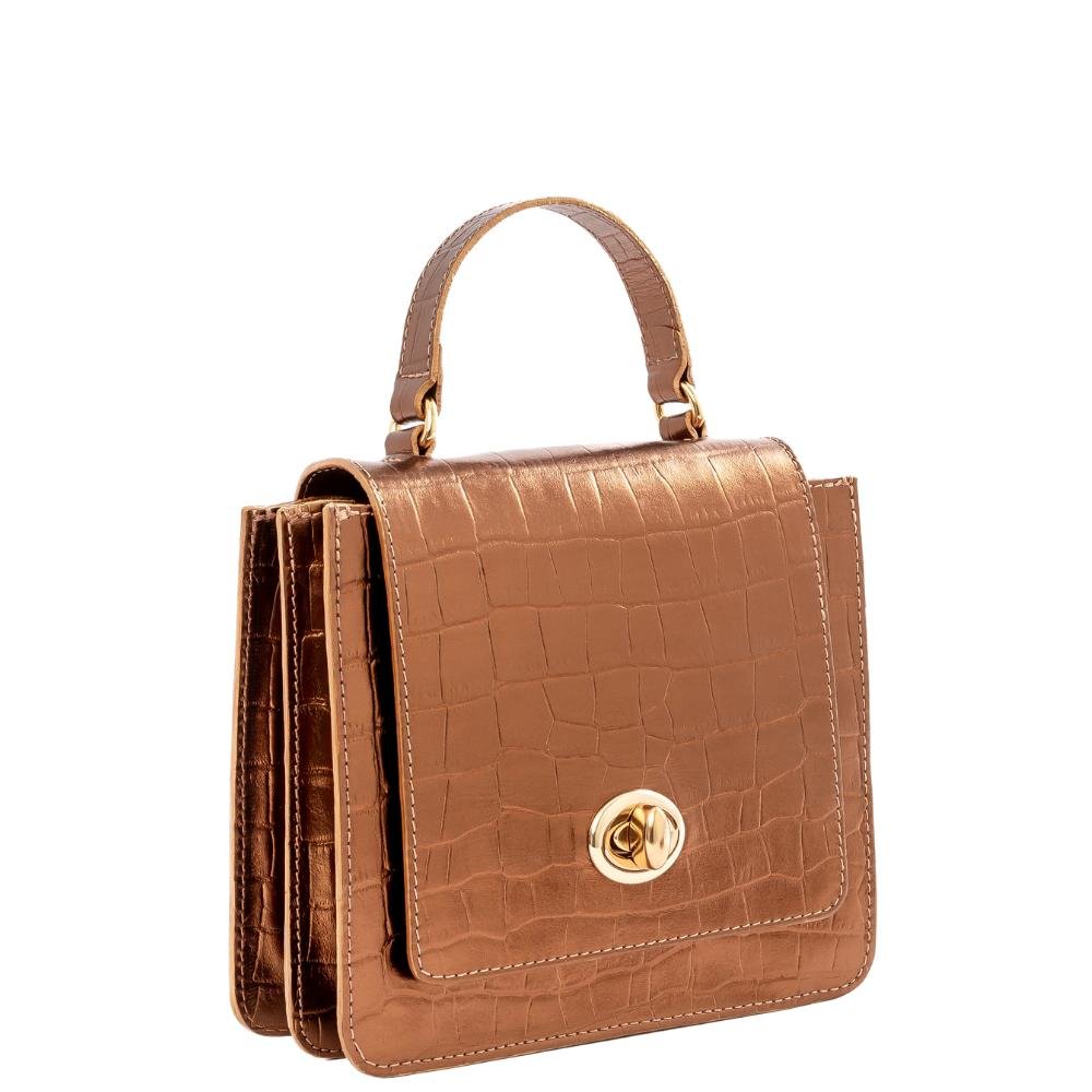 Bolsa de Mão Leopoldine Bronze em Couro Legítimo com Alça Tiracolo Removível Marrom 2