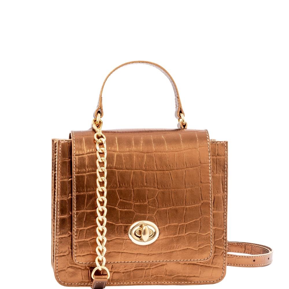 Bolsa de Mão Leopoldine Bronze em Couro Legítimo com Alça Tiracolo Removível Marrom 3