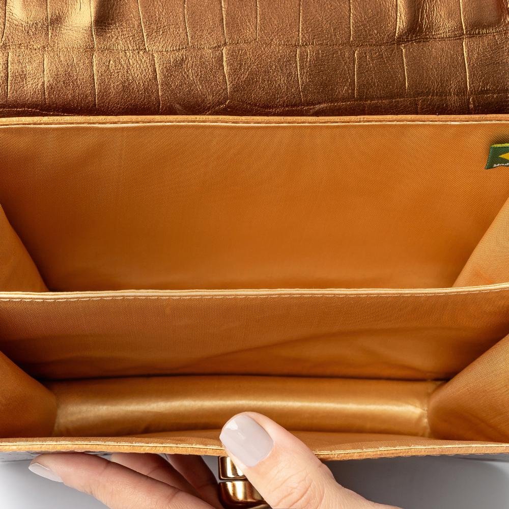 Bolsa de Mão Leopoldine Bronze em Couro Legítimo com Alça Tiracolo Removível Marrom 5