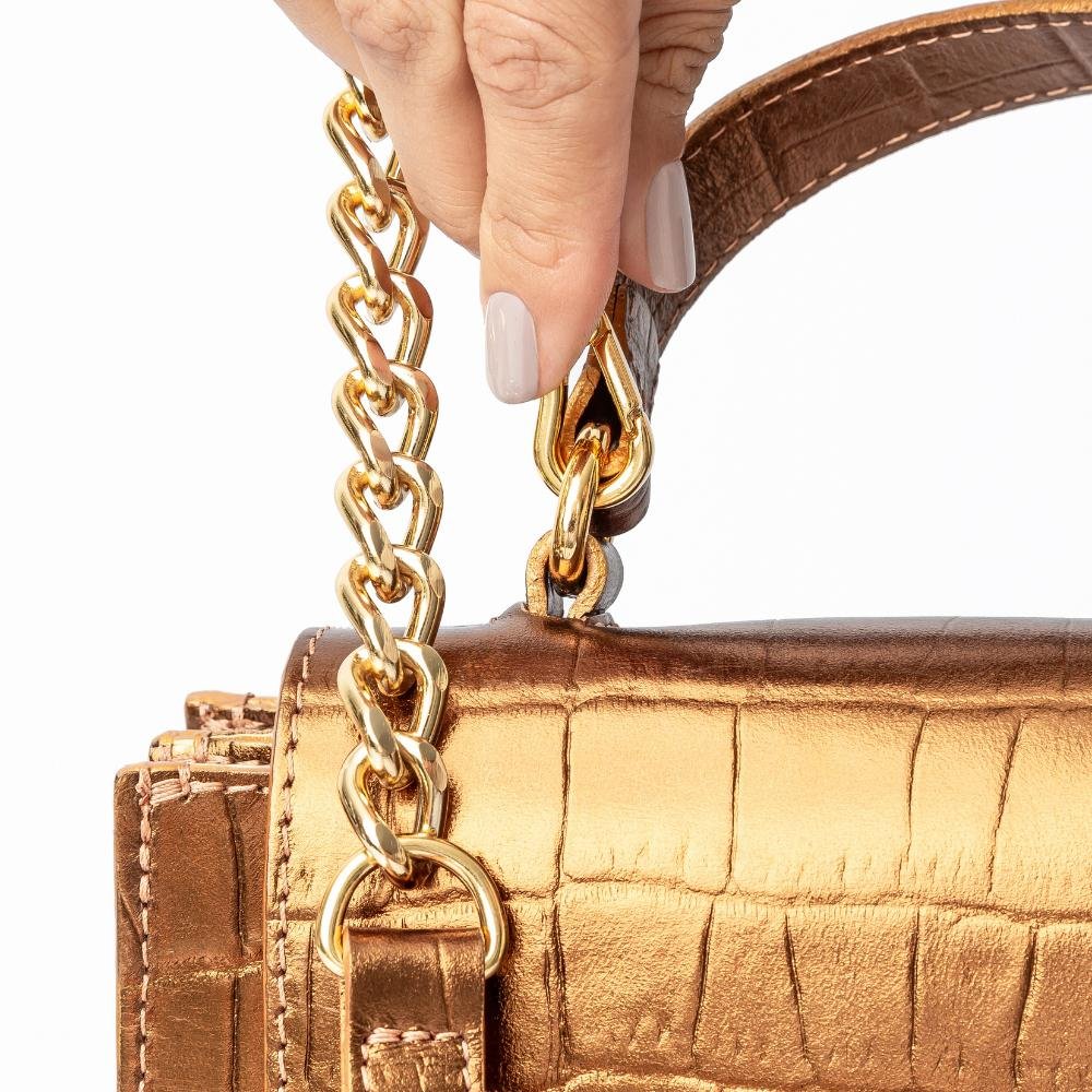 Bolsa de Mão Leopoldine Bronze em Couro Legítimo com Alça Tiracolo Removível Marrom 7