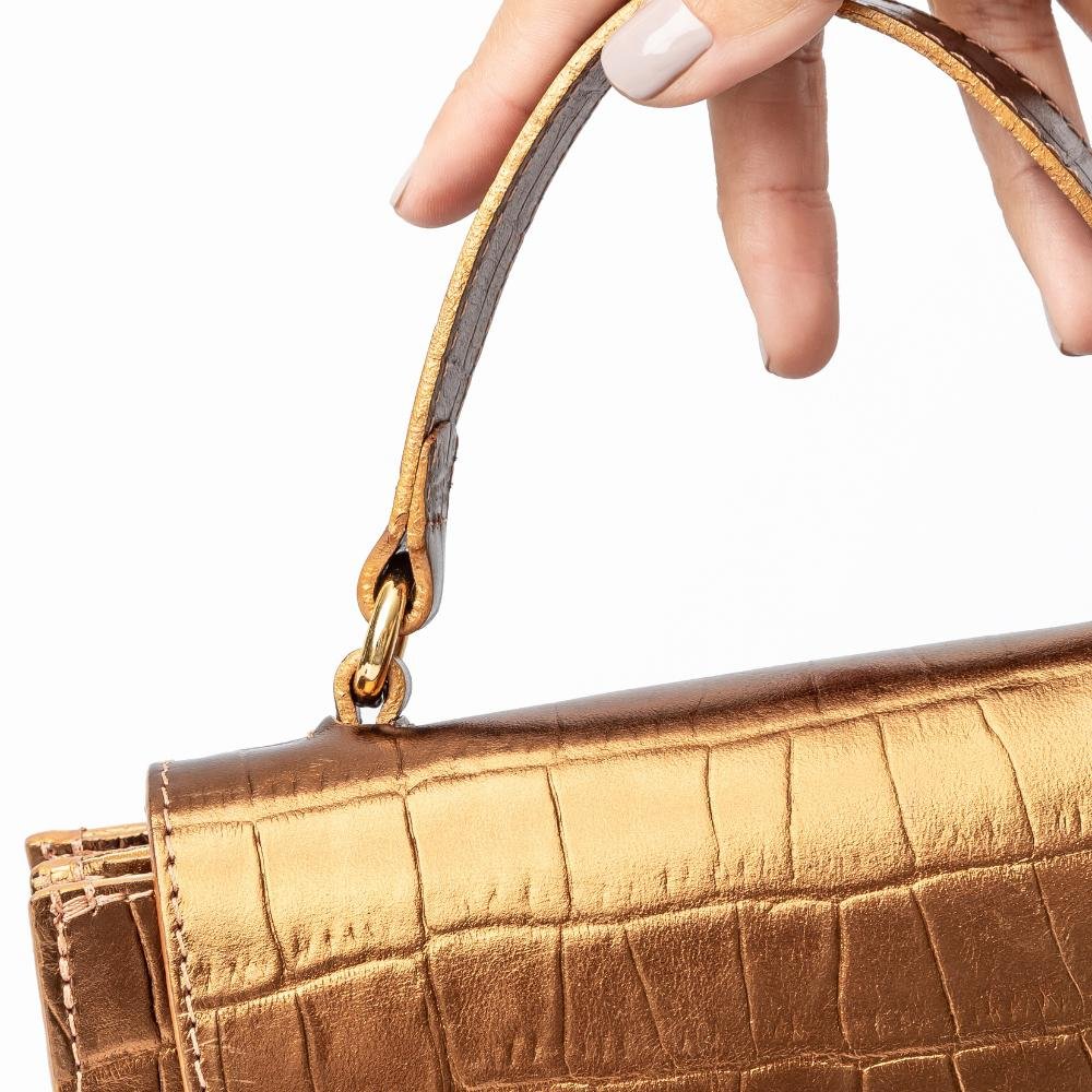 Bolsa de Mão Leopoldine Bronze em Couro Legítimo com Alça Tiracolo Removível Marrom 8