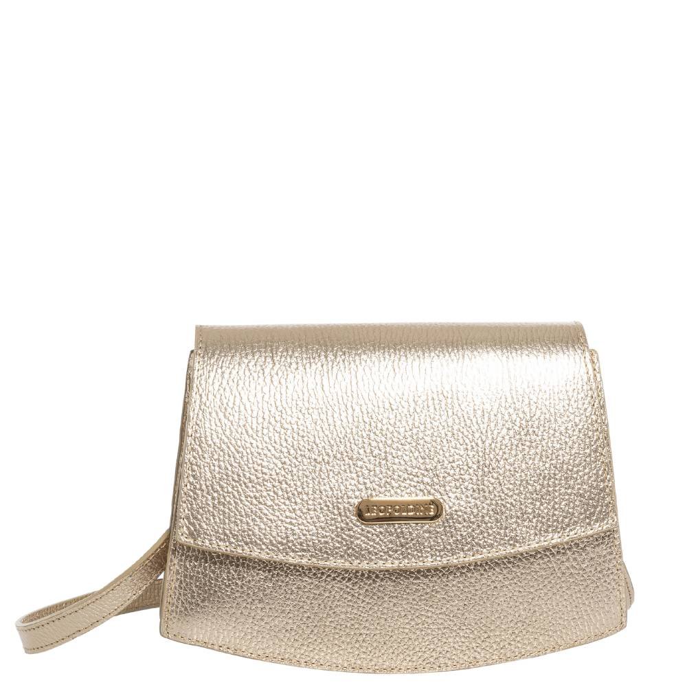 Bolsa Tiracolo Feminina de Couro legítimo Dourada Leopoldine Compacta Dourado 1