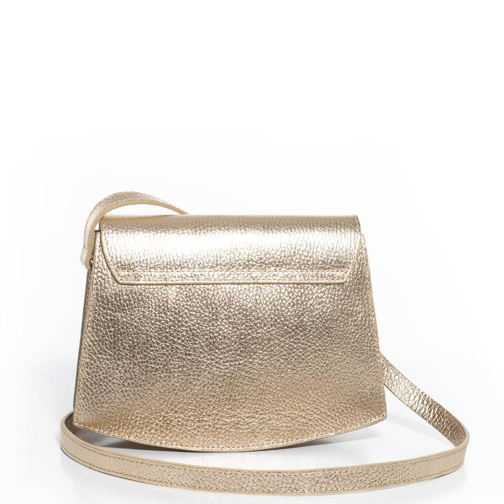 Bolsa Tiracolo Feminina de Couro legítimo Dourada Leopoldine Compacta Dourado 3