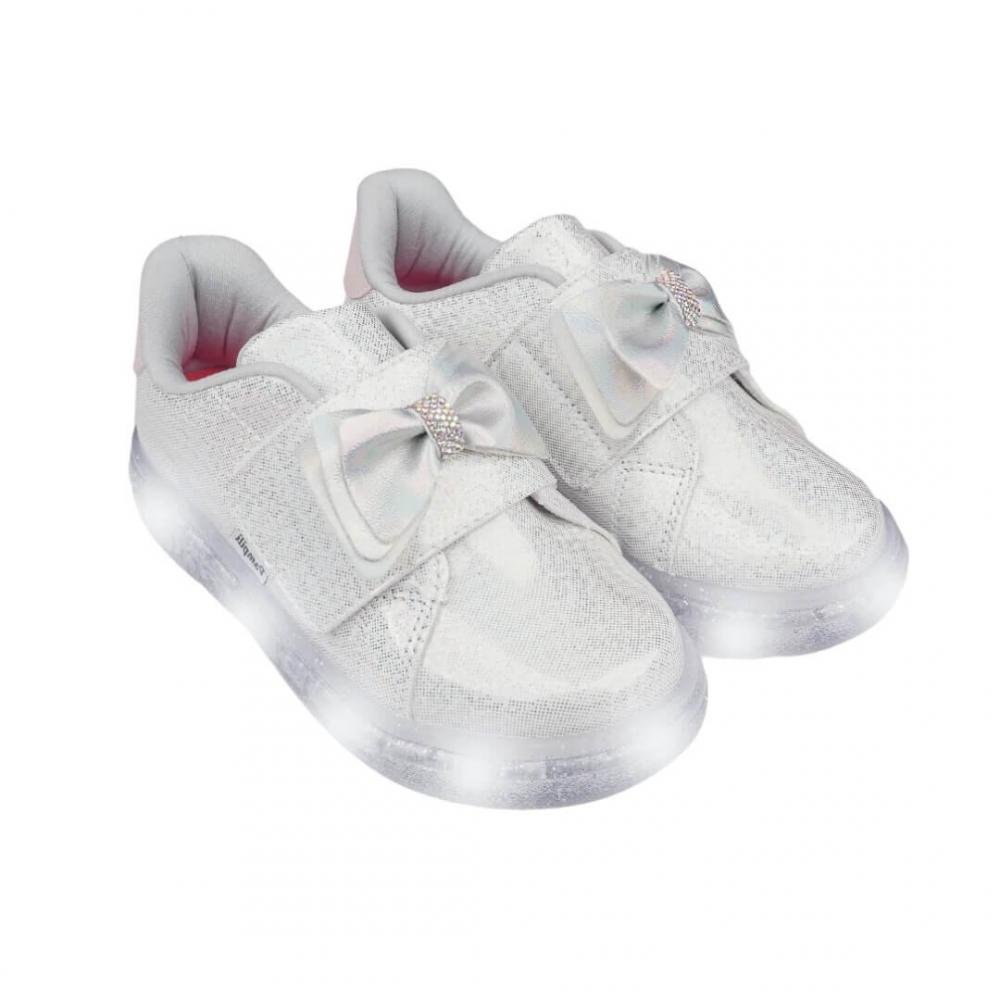 Tênis Infantil Menina Pampili 483.015 Luz Foil Laço Branco Branco 2